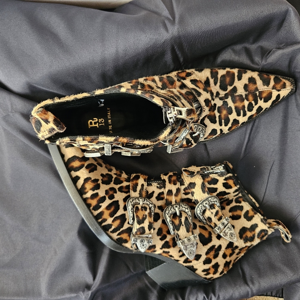 R13 Leopard Buckle Ankle Boots